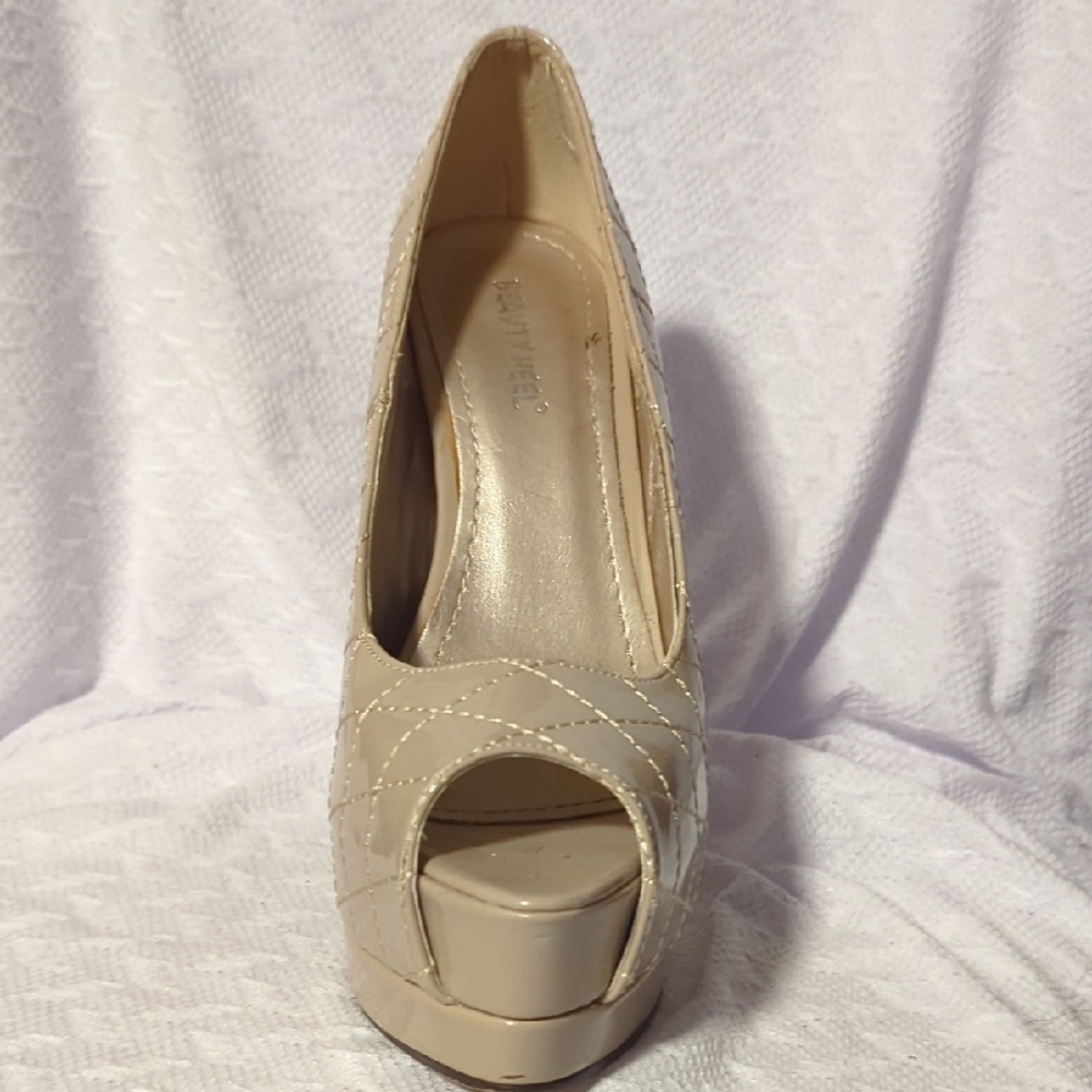 Beige Peep Toe Platform Heels - image 8